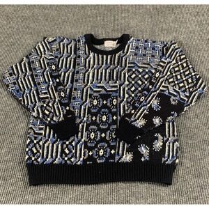 VTG Robert Bruce Sweater Mens Large L Black Blue Abstract Art Hip Hop 90s 3D